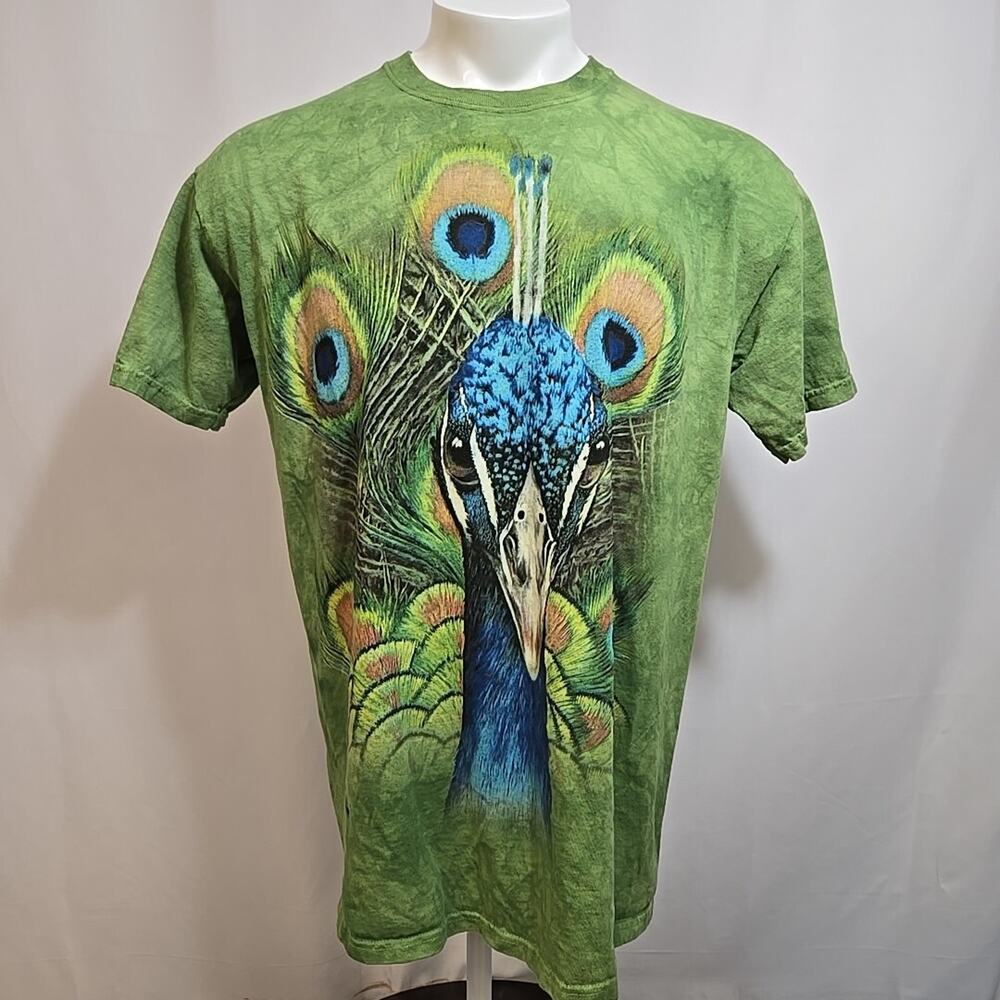 The Mountain Peacock Head T-Shirt Mens Size Large Tie Dyed Green Wildlife Bird